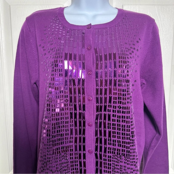 Victor Costa Purple Sequin Sweatshirt Cardigan Party Holiday - Picture 5 of 12